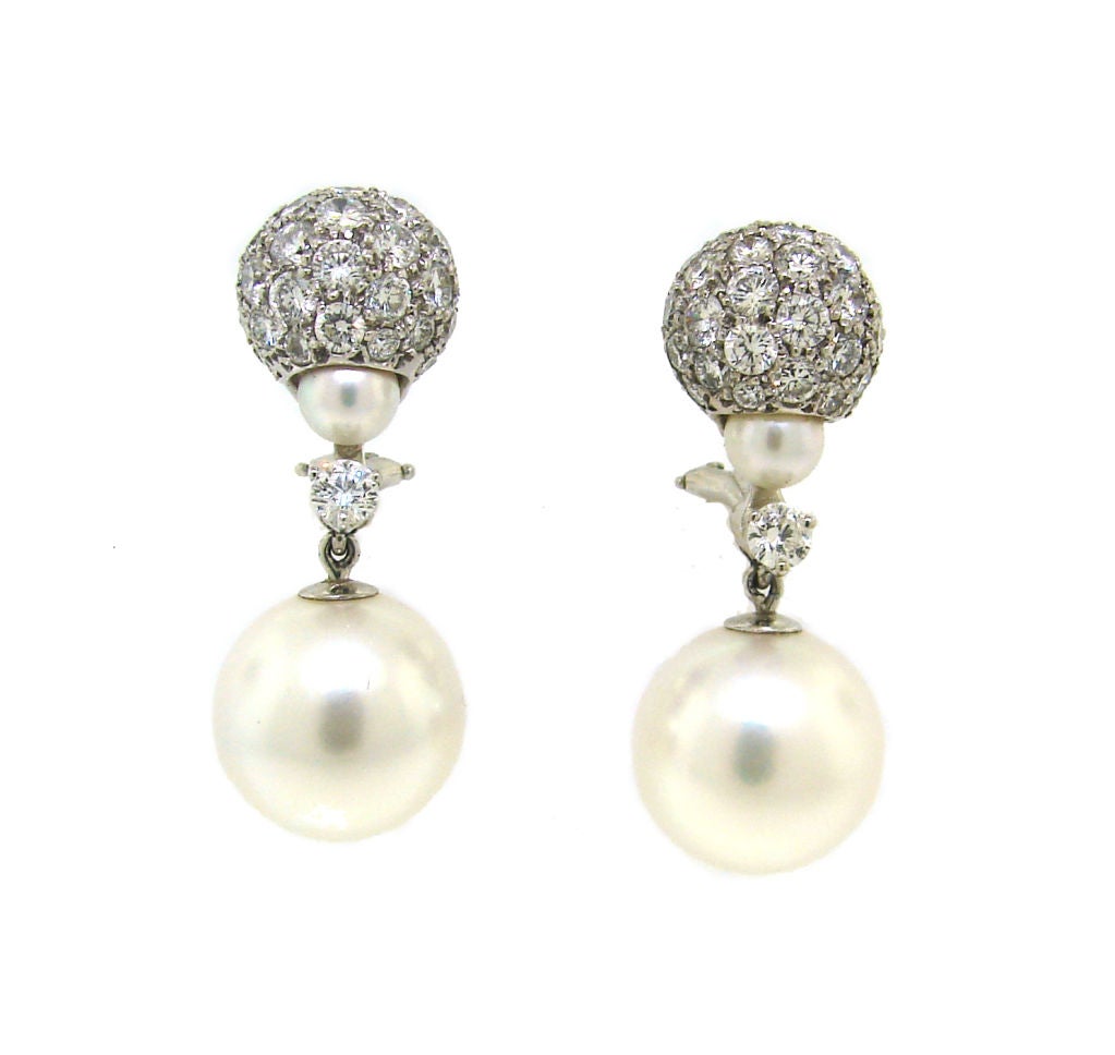 Seaman Schepps Pearl, Diamond & 18k White Gold Earrings