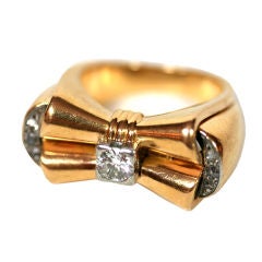 Retro diamond and 18K gold ring in a bow motif