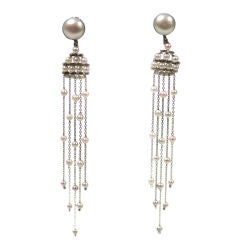 Pearl and platinum bridal drop earrings
