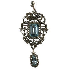 Early aquamarine & rose diamond pendant / brooch