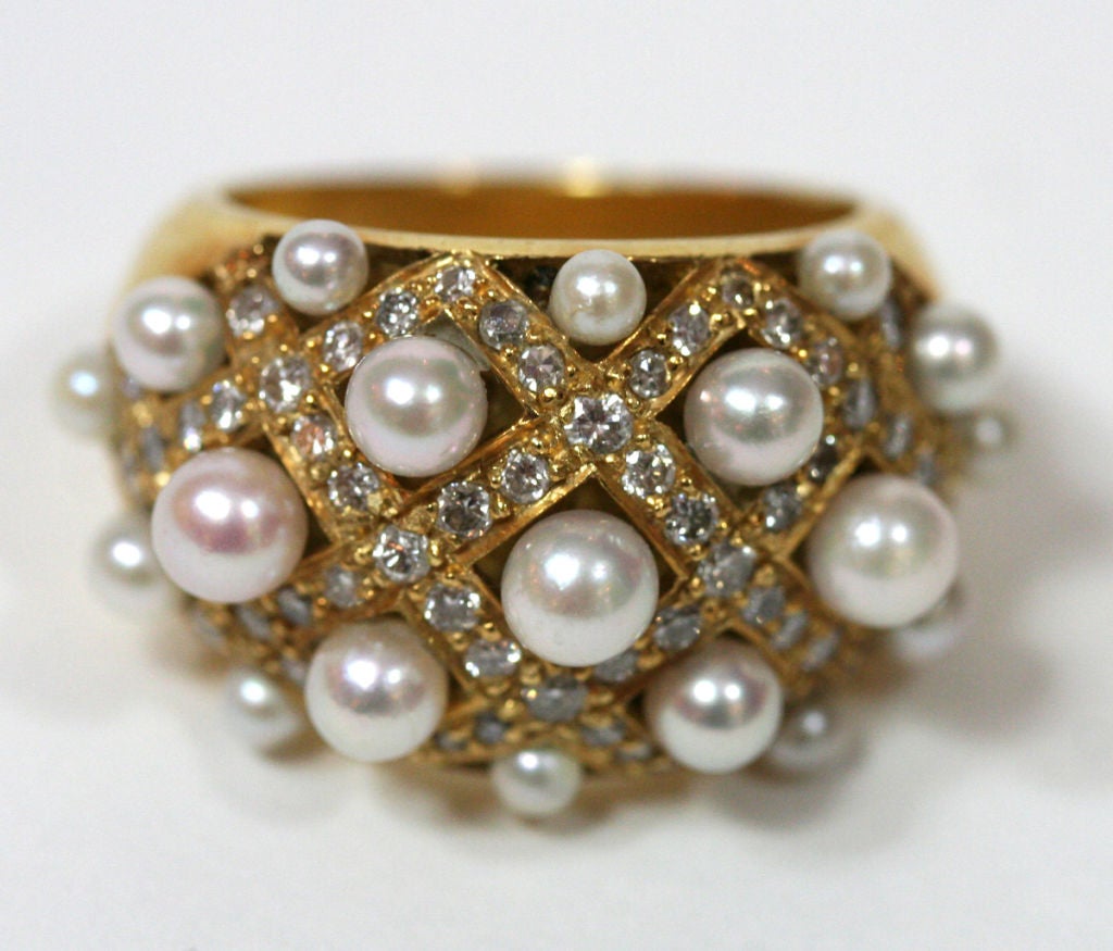 Women's Chanel-style diamond & pearl ring