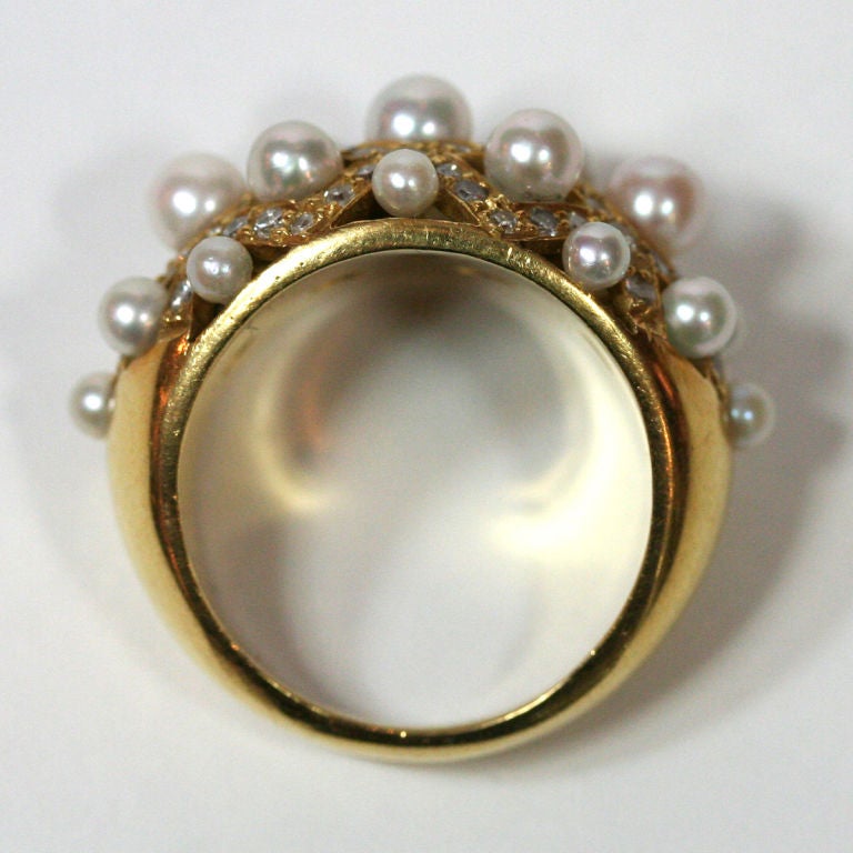 Chanel-style diamond & pearl ring 2