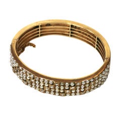 Diamond, pearl & 18K gold hinged bangle bracelet