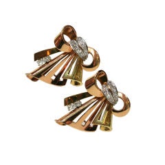 Retro gold & diamond dress clips (brooches)