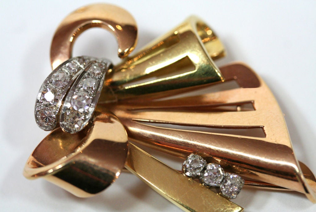 Retro gold & diamond dress clips (brooches)