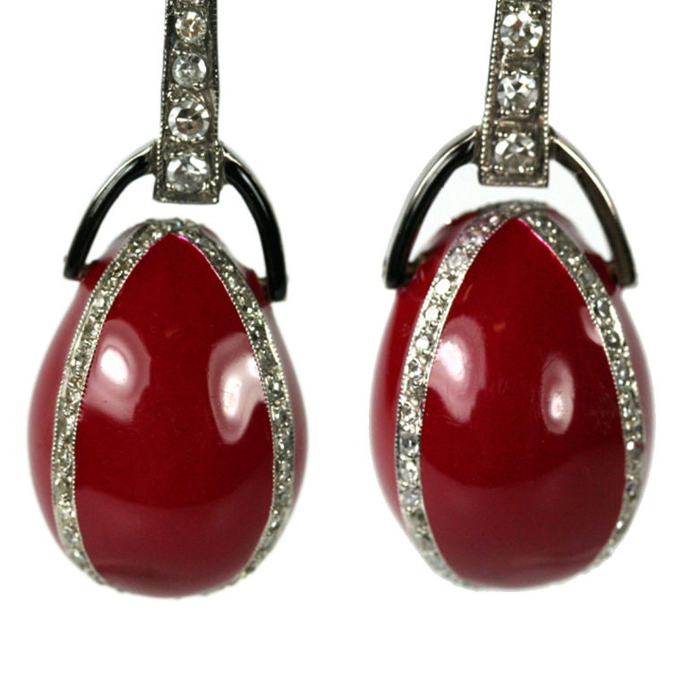 Women's Faberge-egg motif art deco diamond earrings