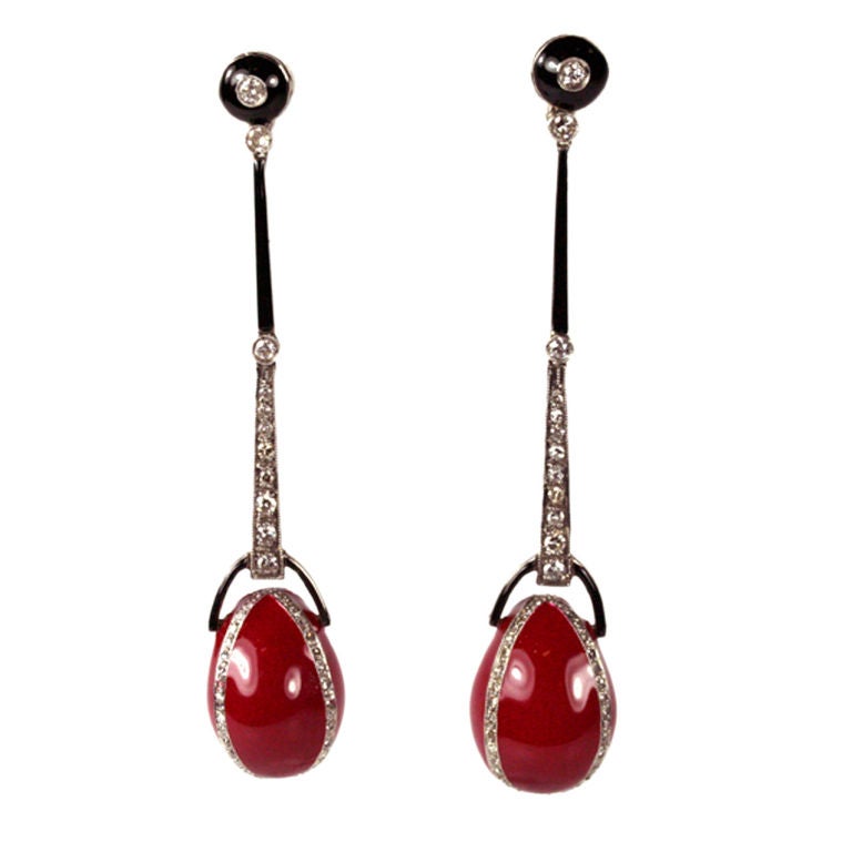 Faberge-egg motif art deco diamond earrings