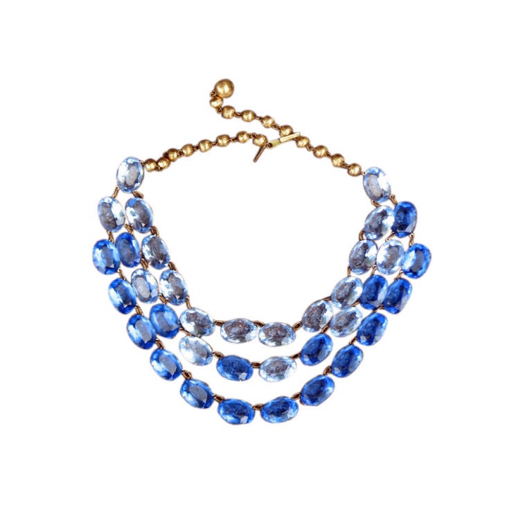 1940s FRANCES HIRSCH Gilt & Crystal Bib Necklace