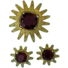 1950s MOSELL Gilt & Paste 'Starburst' Brooch & Ear Clip Suite