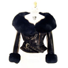 Vintage 1980s JEAN CLAUDE JITROIS Lambskin/Fox Fur Motorcycle Zip Jacket