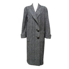 1980s VALENTINO Wool Herringbone Long Coat