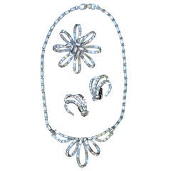 1950s TRIFARI Paste 'Ribbon' Necklace, Brooch & Ear Clip Suite