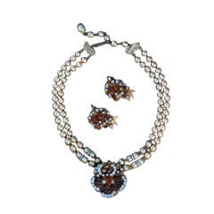 1950s ROBERT Paste & Baroque 'Pearl' Necklace & Ear Clip Suite