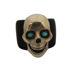 Sterling Silver Skull Cuff with Turquoise Eyes
