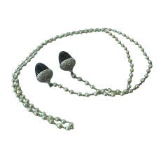 Art Deco Natural Pearl Onyx and Diamond Necklace