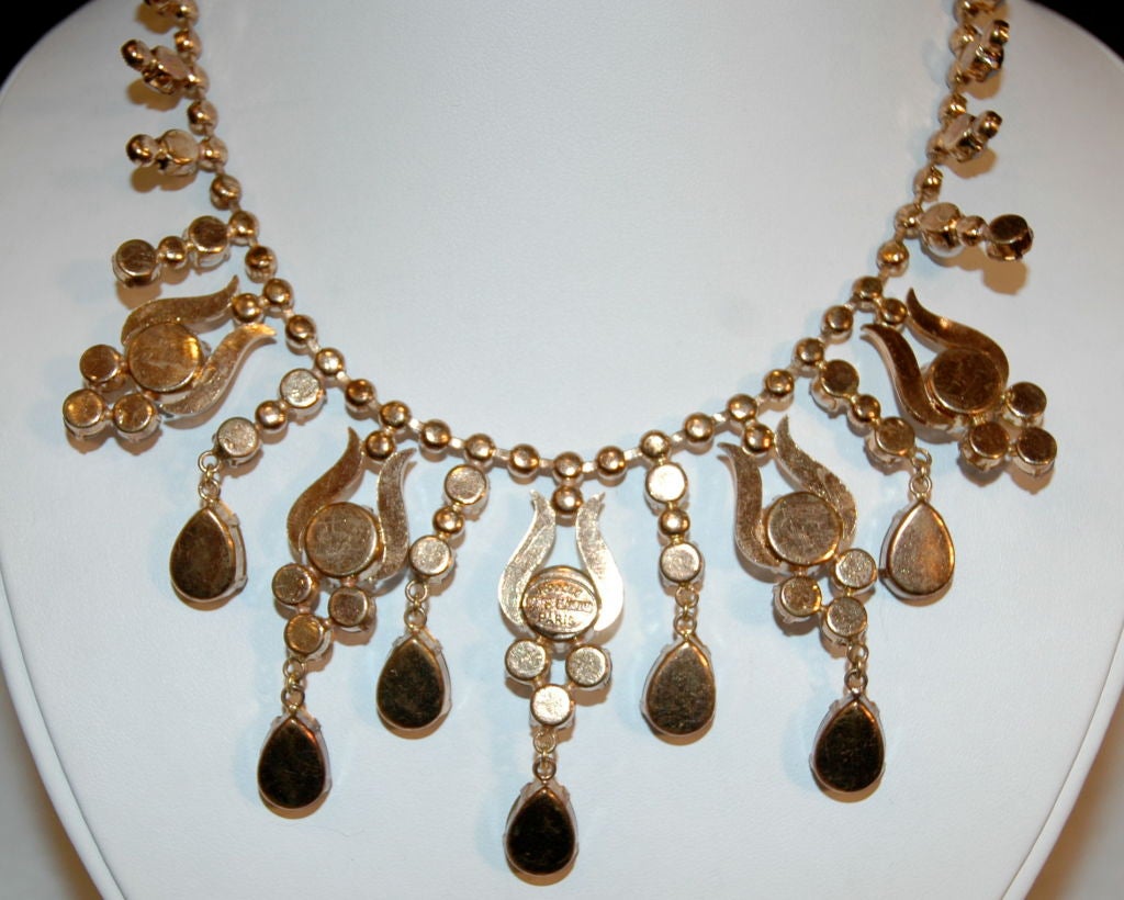 Women's 1940 couture signed Maryse Blanchard crystals & pearls necklace For Sale