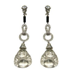 Art Deco Style Rock Crystal Buddha Earrings