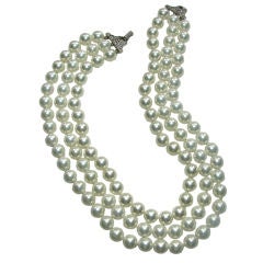 Classic Triple Strand Faux Pearl Necklace