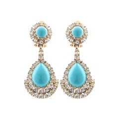 Ciner Rhinestone and Faux Turquoise Earrings