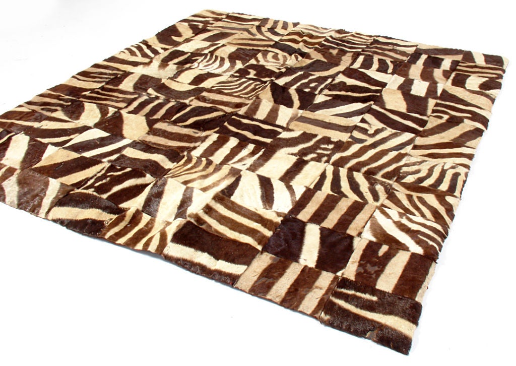 Vintage Zebra Hide Mosaic Rug - circa 1940's