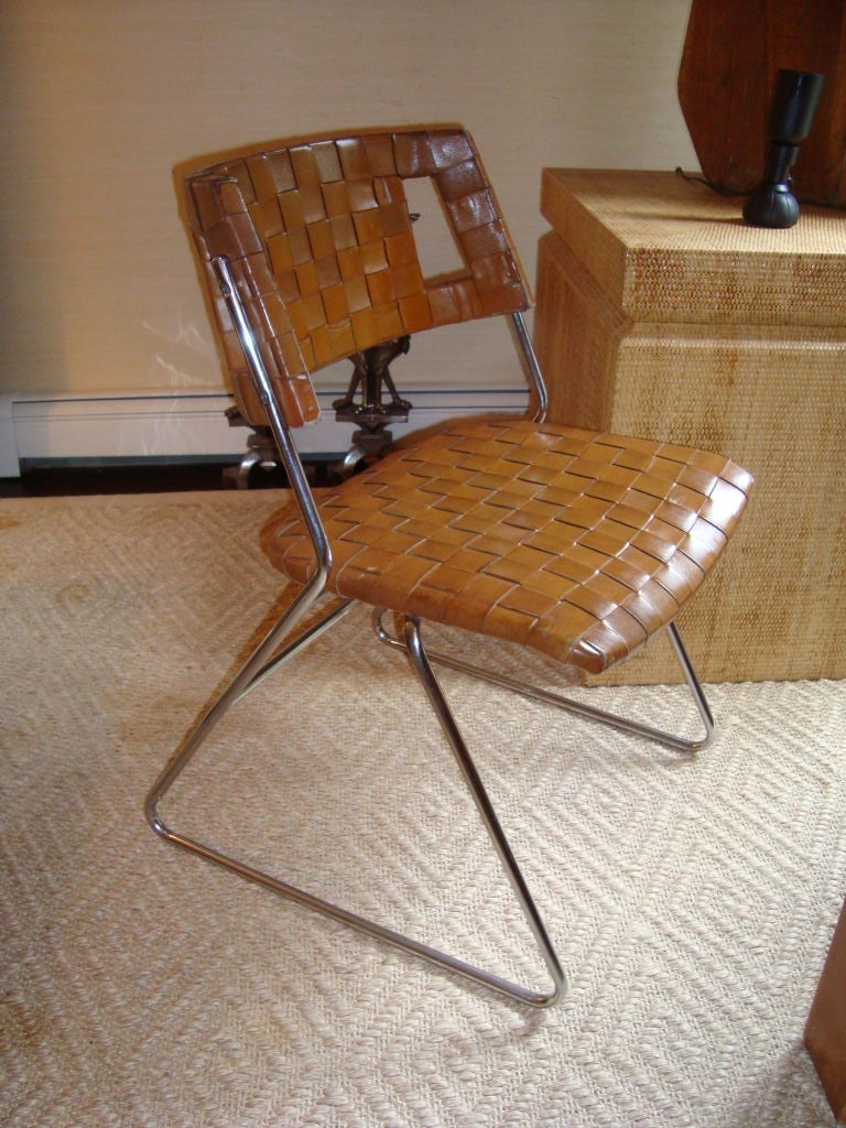 A Set of Four (4) Unique Woven Leather Chairs on Chrome bases. 2