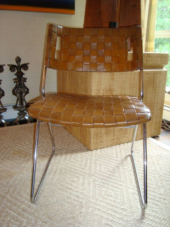 A Set of Four (4) Unique Woven Leather Chairs on Chrome bases. 3