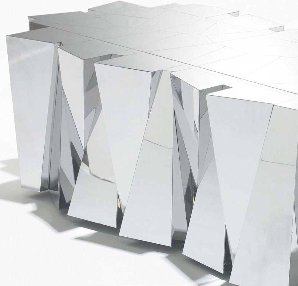 American Rare Paul Evans Faceted Stainless Steel Coffee Table For Sale