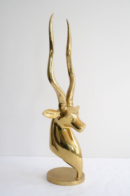 American Polished Brass Gazelle Sculpture For Sale