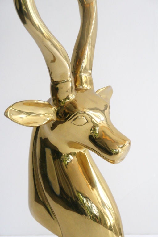 Mid-20th Century Polished Brass Gazelle Sculpture For Sale