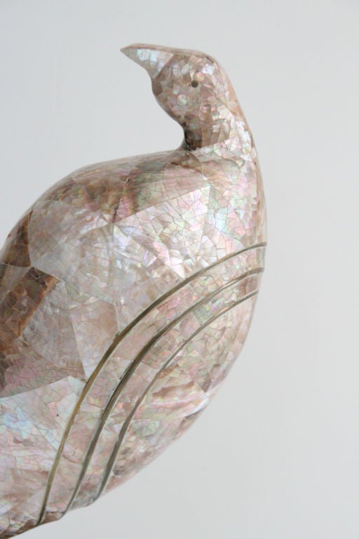 Mother of Pearl Partridge Bird Sculpture In Excellent Condition For Sale In Los Angeles, CA