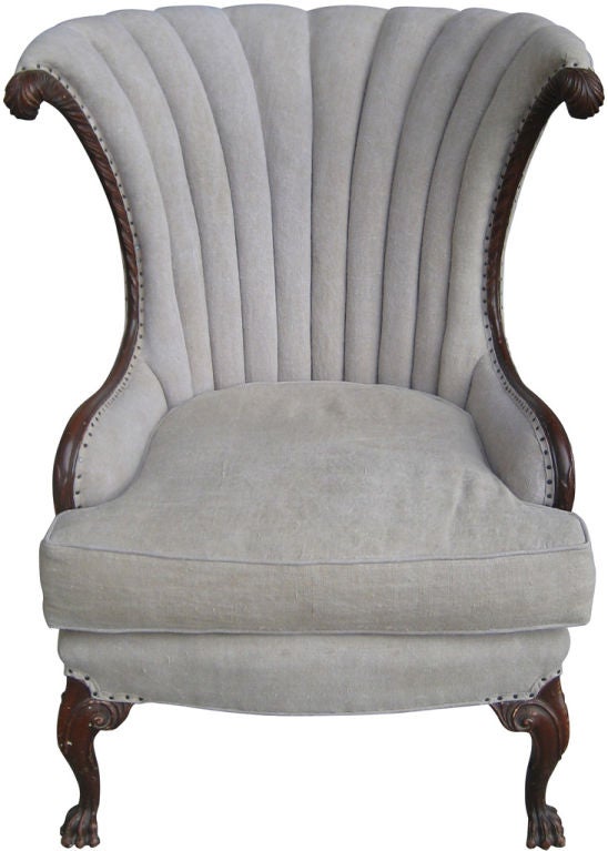 Mahogany chair, newly upholstered in vintage French linen.
