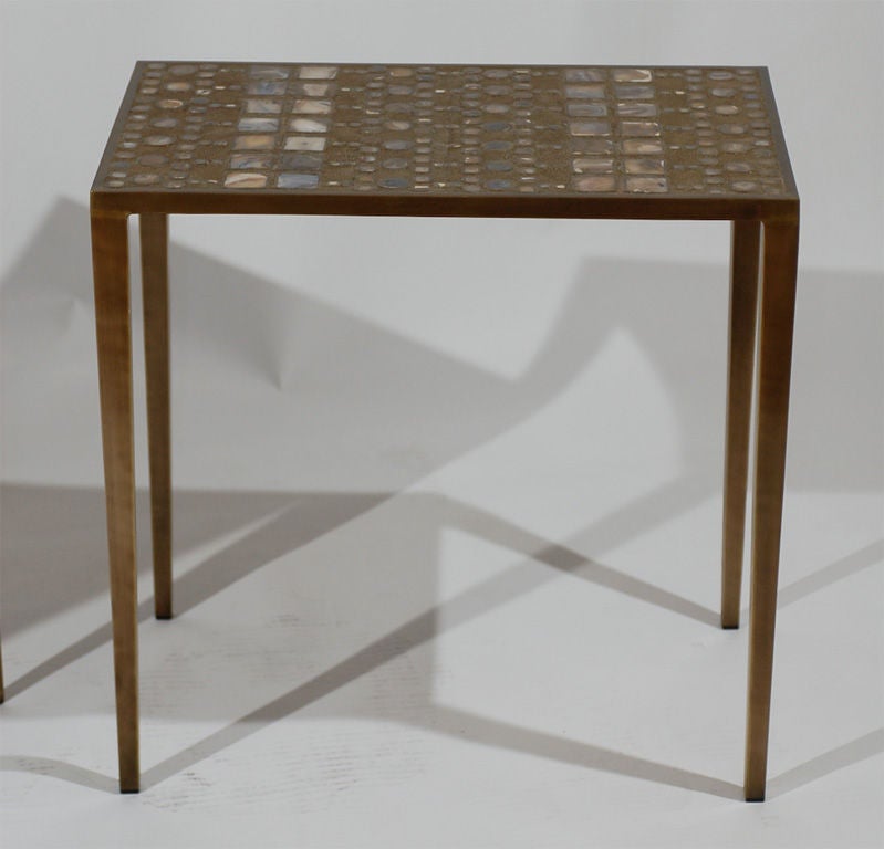 "Klimt" Table in Shagreen, Stone, and Bronze