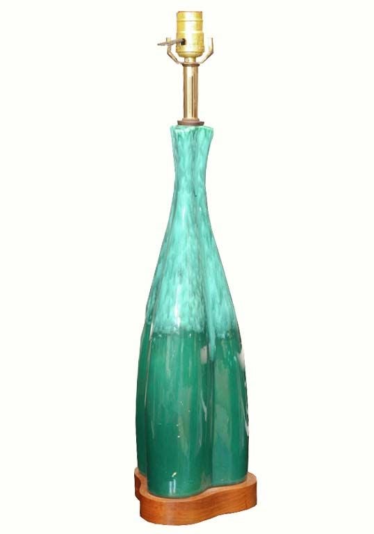 Pair of 1960'S ceramic lamps on walnut base