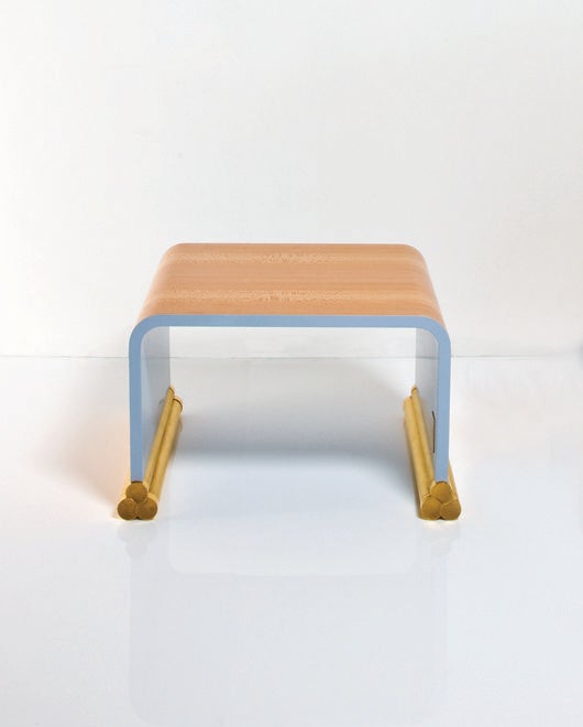 Sycamore side table with sky blue lacquer and gilt bronze feet by Jean-Bérenger de Nattes 

Signed. 

Edition of eight.