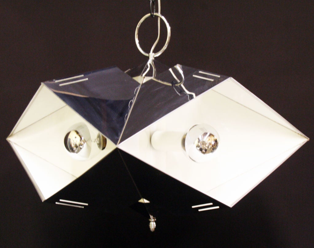 A Geometric French Chrome and White Enamel Pendant Light In Excellent Condition In Pasadena, CA