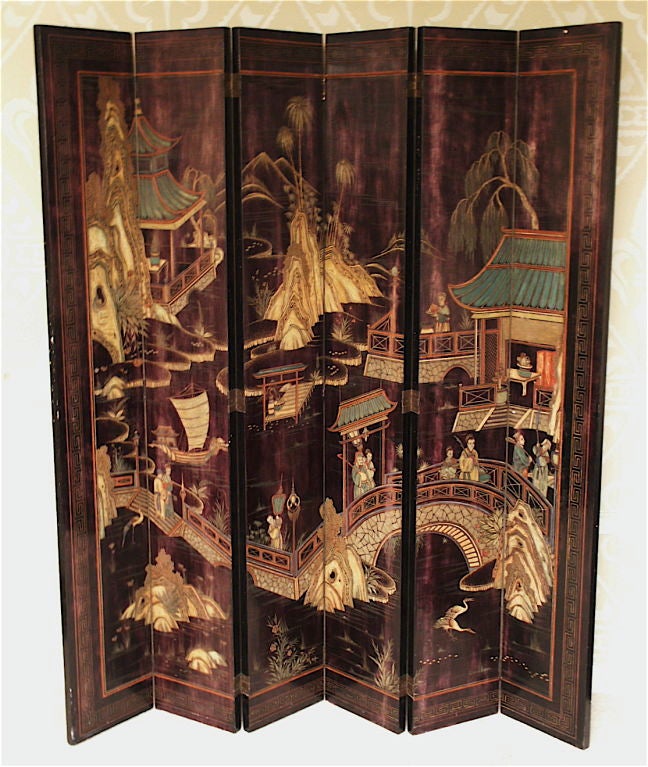 Six Panel 'Coromandel' Two-Sided Screen
