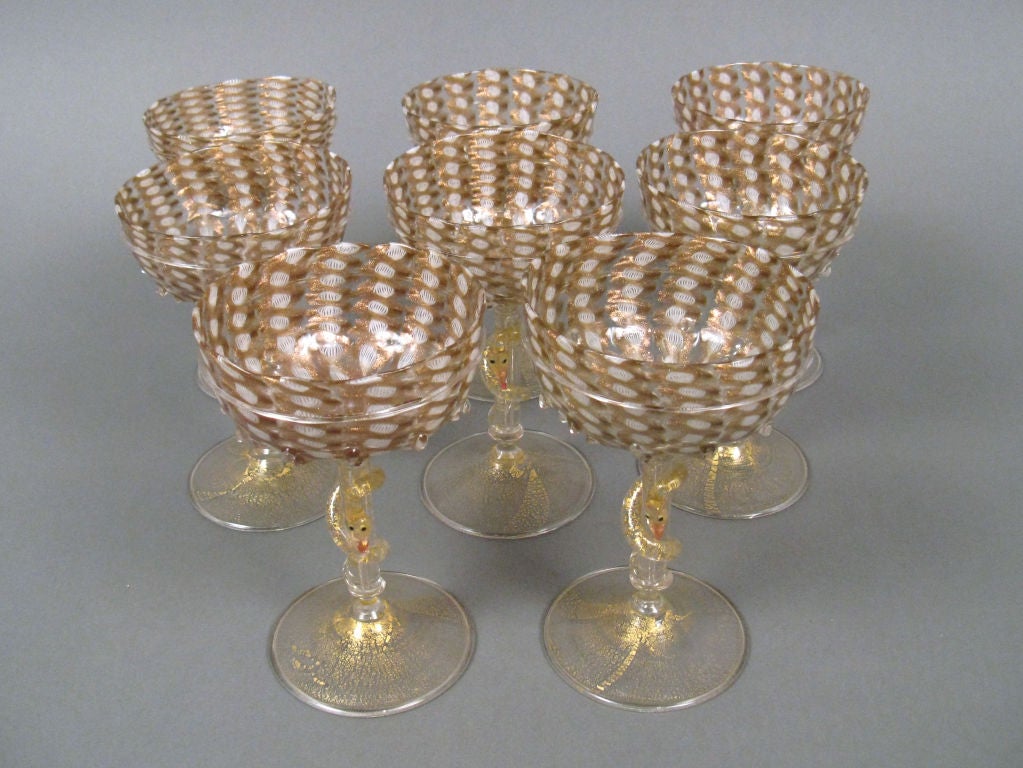 Venetian Snake Glasses by Salviati In Excellent Condition For Sale In Stamford, CT