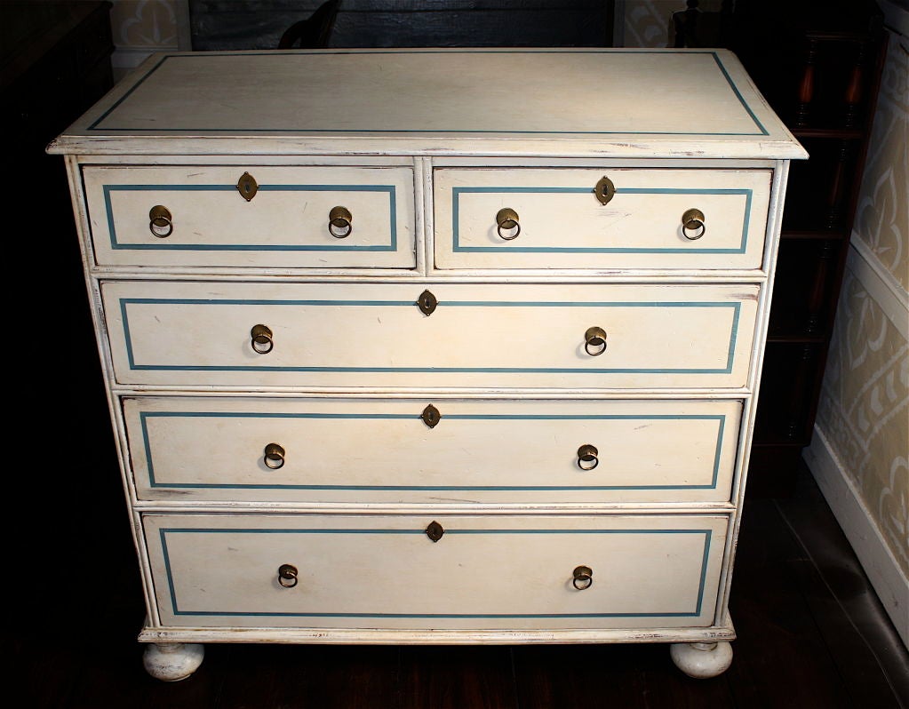 English Painted 'Bun Foot' Chest of Drawers