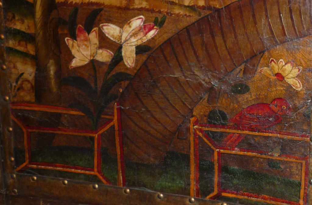 Fine 18th century leather five fold screen by Gilps c.1760