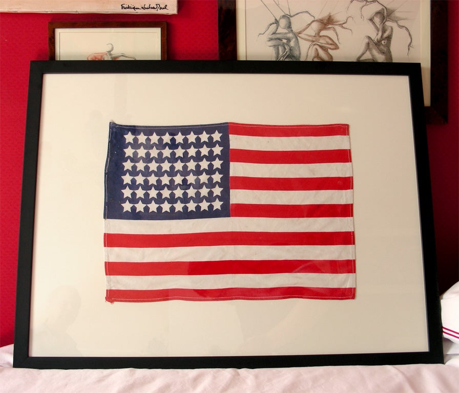 1912 American flag with 48 stars, framed in 2001. Frame height 65 cm., length 85 cm.