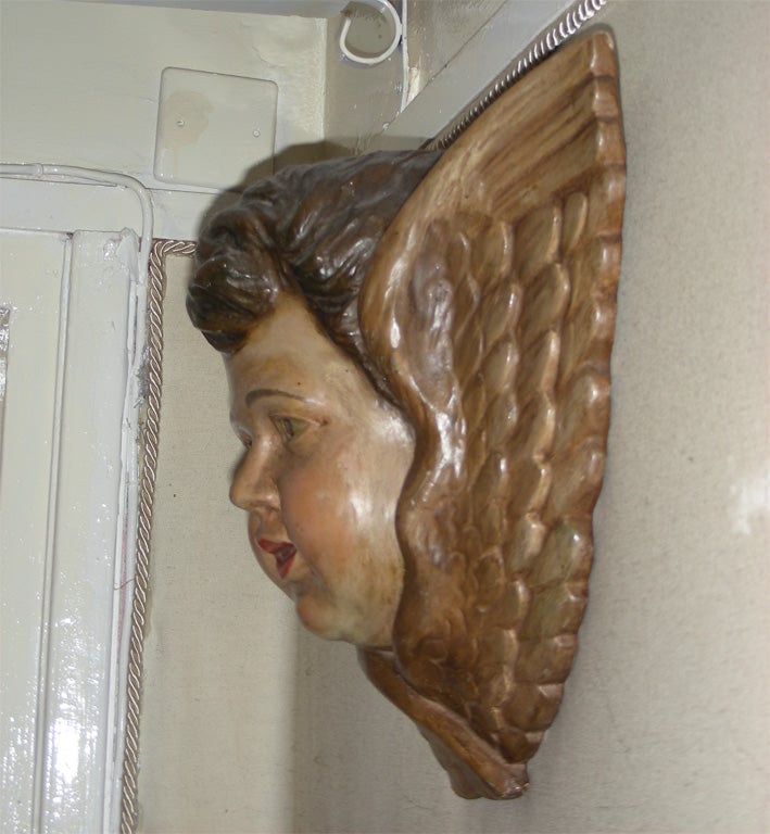 French 1770s Polychrome Wood Angel's Head For Sale