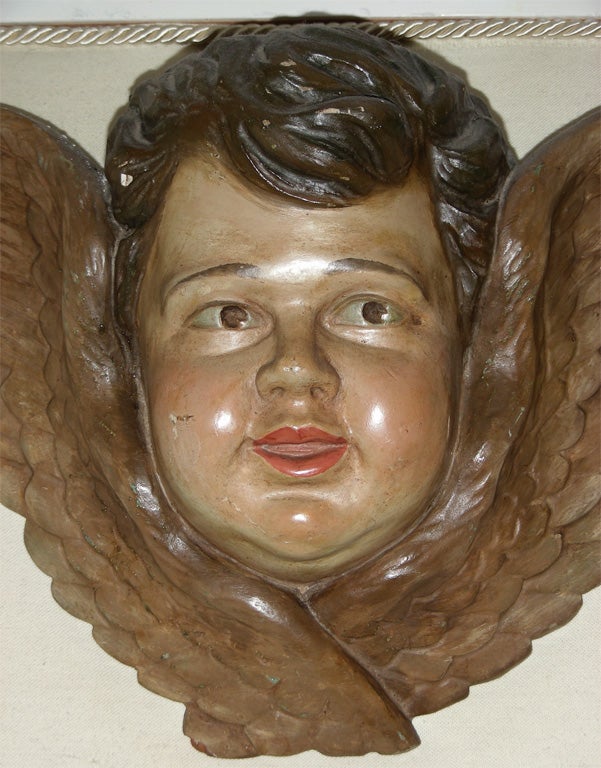 18th Century and Earlier 1770s Polychrome Wood Angel's Head For Sale