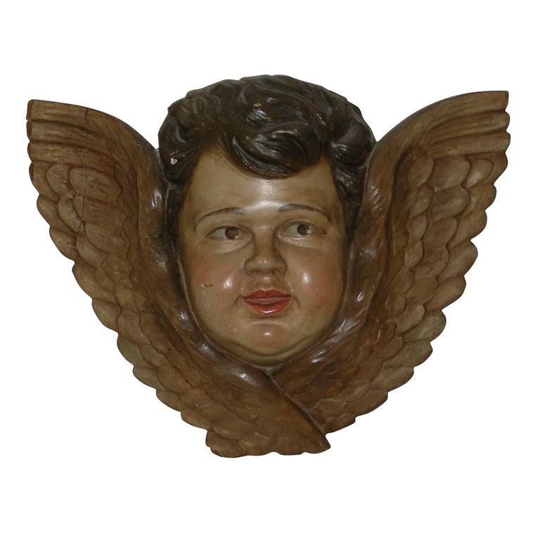 1770s Polychrome Wood Angel's Head For Sale