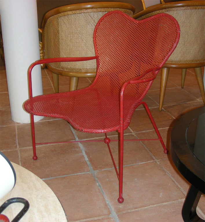 French Two 1950s Red Metal Armchairs by Jean Royere