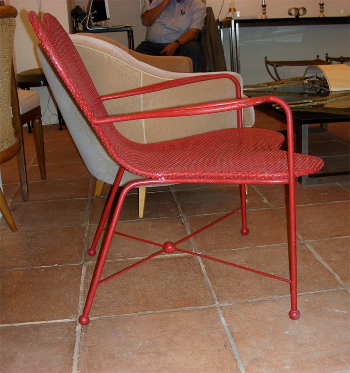 Mid-20th Century Two 1950s Red Metal Armchairs by Jean Royere