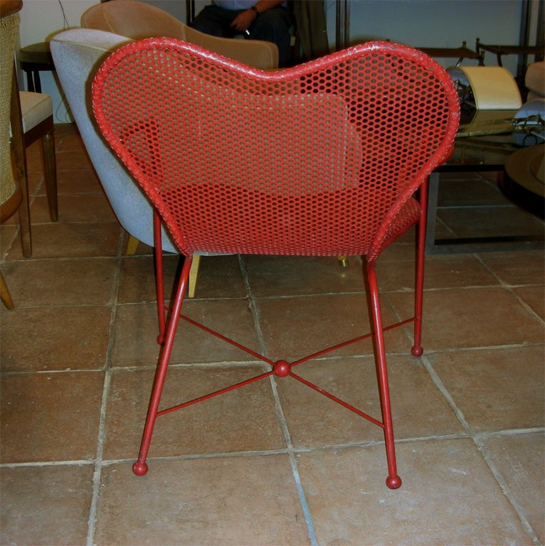 Two 1950s Red Metal Armchairs by Jean Royere 1