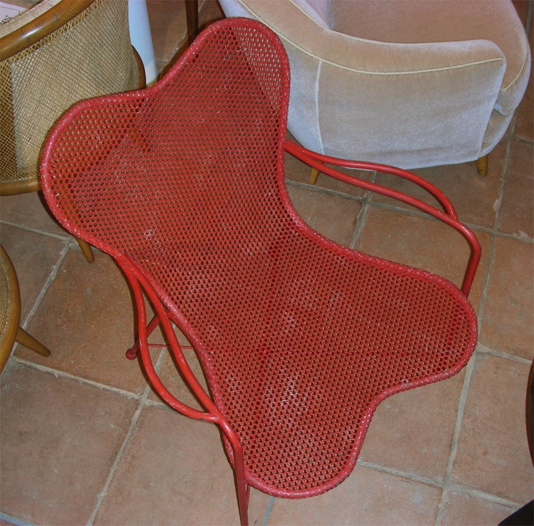 Two 1950s Red Metal Armchairs by Jean Royere 2