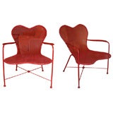 Two 1950s Red Metal Armchairs by Jean Royere