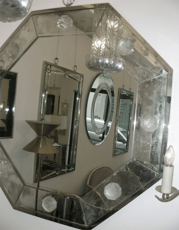 French Octagonal Oxydized Mirror by André Hayat For Sale
