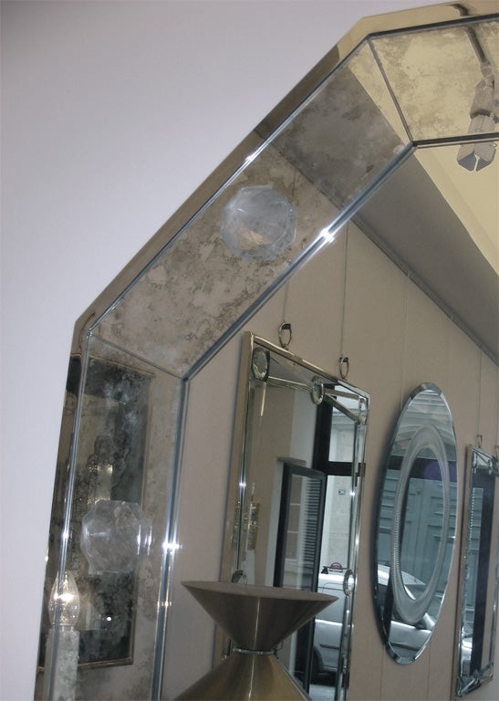 Octagonal Oxydized Mirror by André Hayat In Excellent Condition For Sale In Paris, ile de france